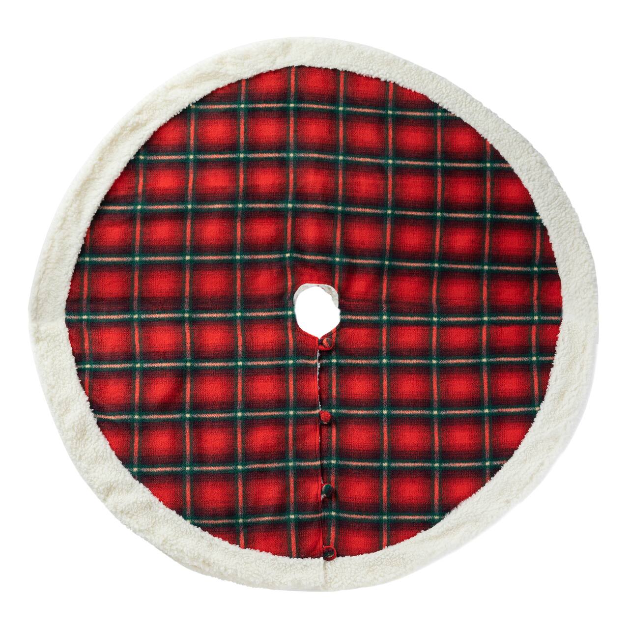 Glitzhome® 60" Red & Black Plaid Reversible Sherpa/Flannel Christmas Tree Skirt